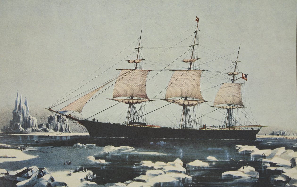 Clipper Ship, Red Jacket - I isen ud for Kap Horn, på sin rejse fra Australien til Liverpool, august 1854, pub. 1855, Currier & Ives af American School