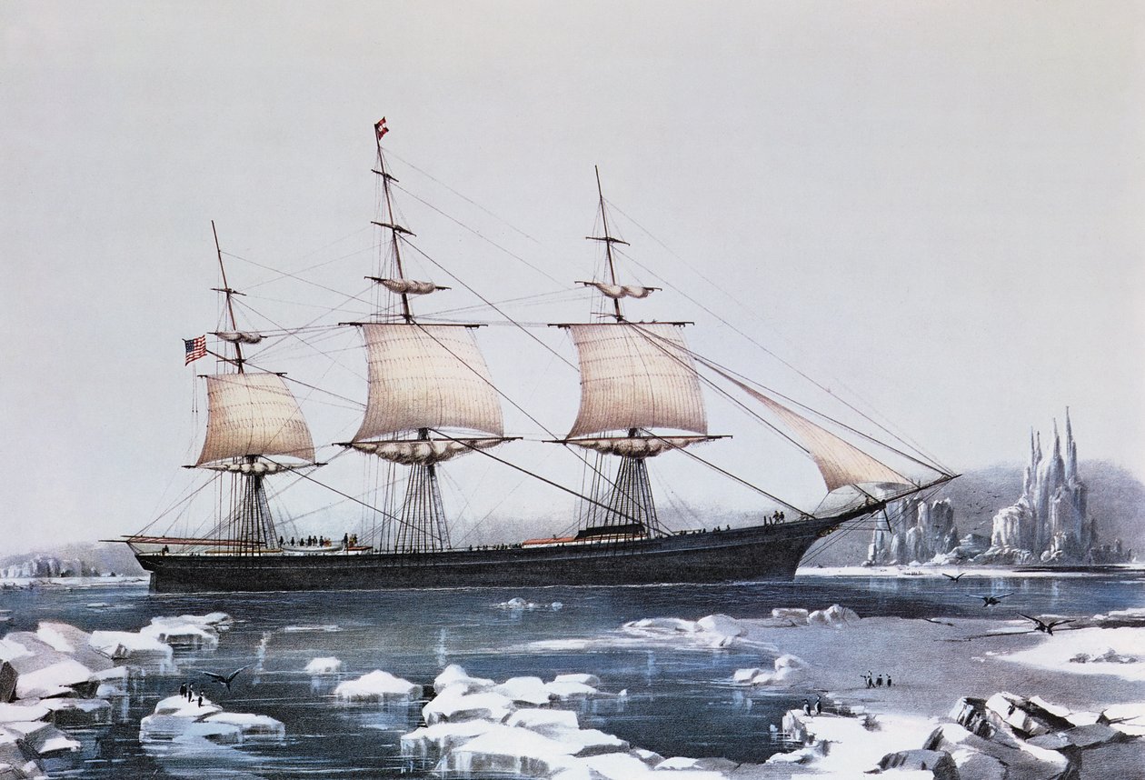 Clipper Ship Red Jacket i isen ud for Kap Horn på sin passage fra Australien til Liverpool, udgivet af Currier und Ives, 1854 af American School