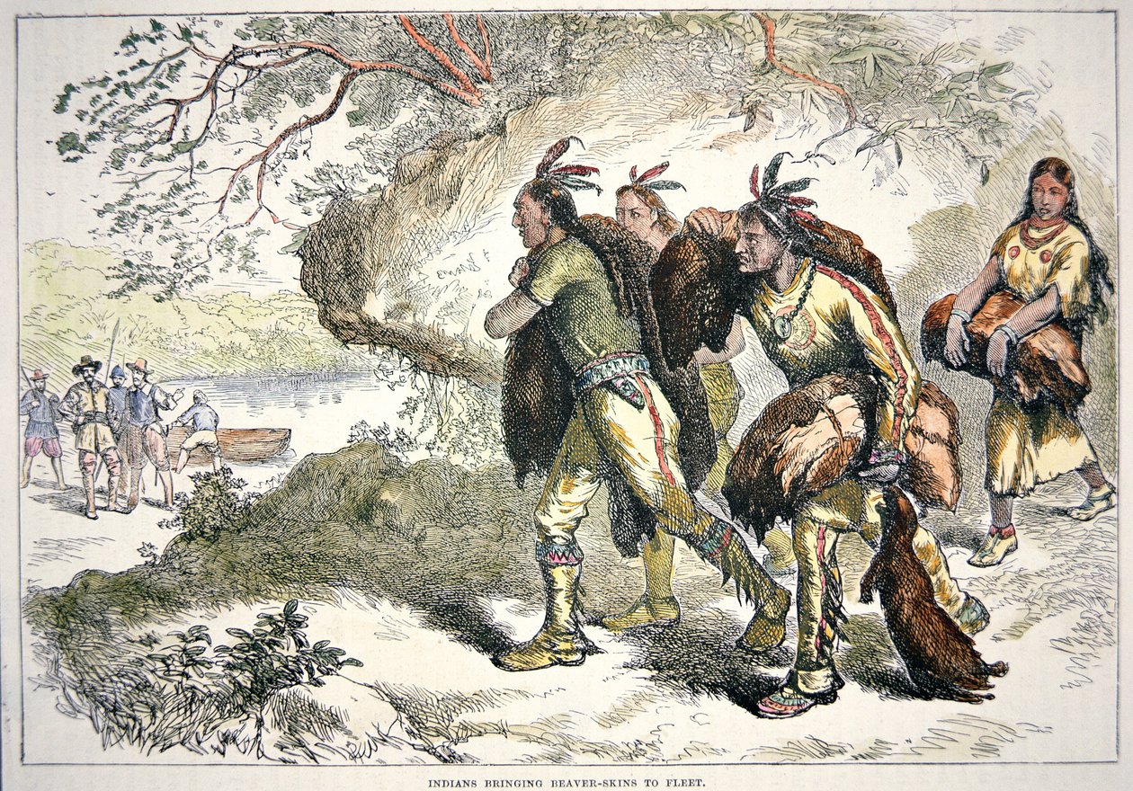 Colonial Fur Traders (farvet gravering) af American School