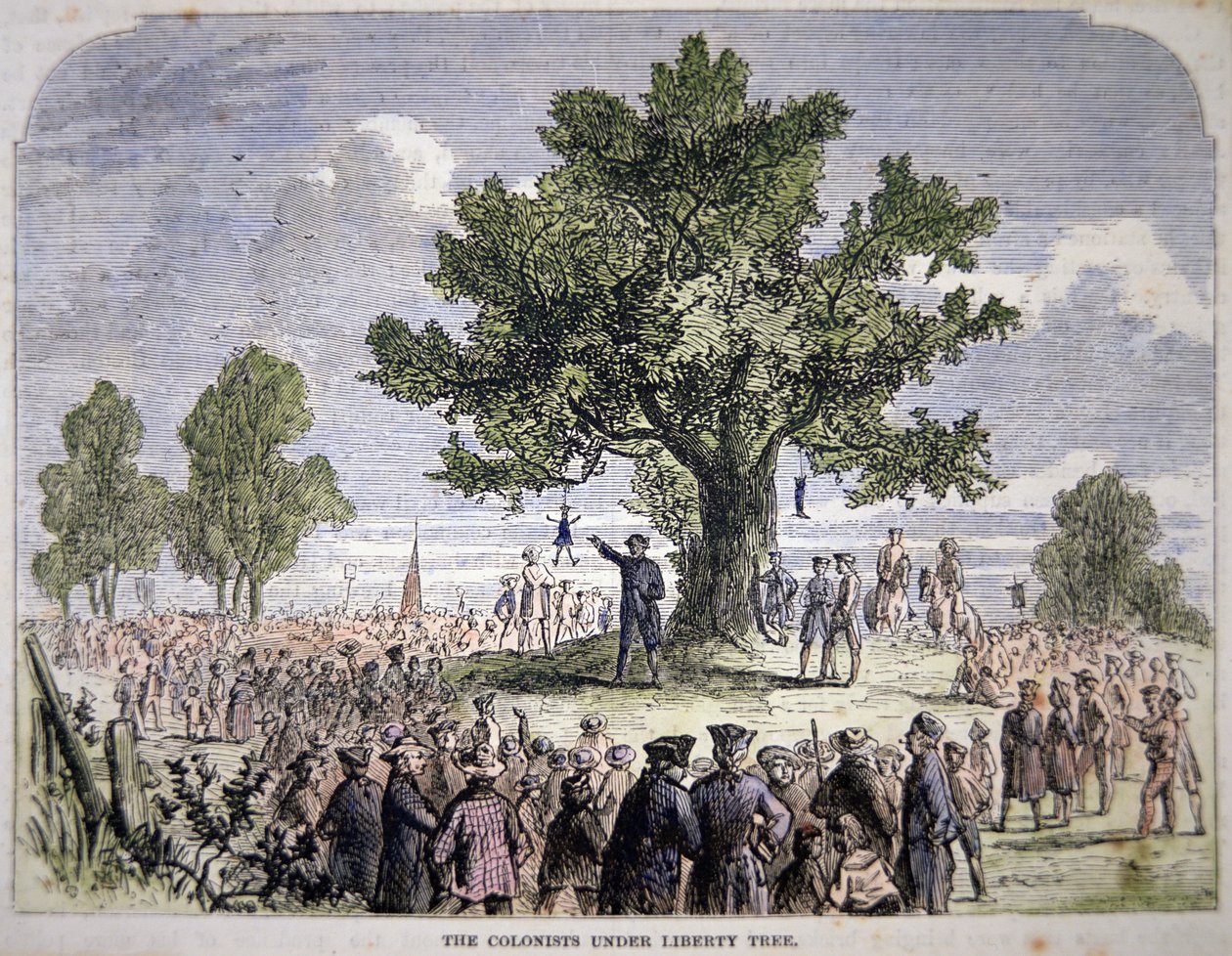 Kolonister under Liberty Tree (farve litho) af American School