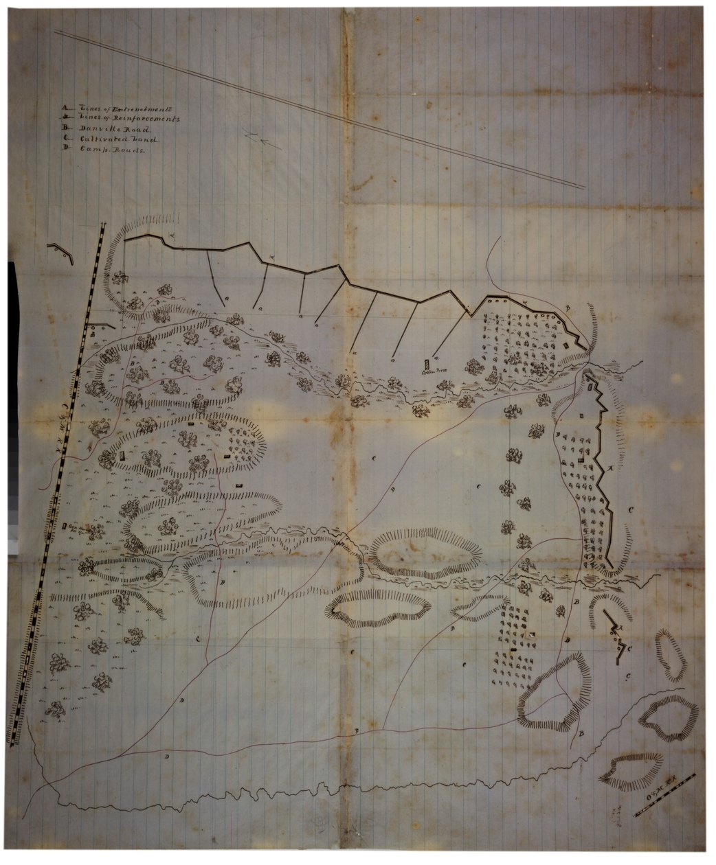 Konfødererede borgerkrigskort over Army of Mississippi-lejren i Corinth, Mississippi, maj 1862 af American School