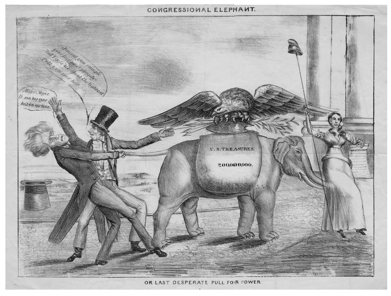 Kongressens elefant, eller sidste desperate træk for magten, ca. 1832 af American School