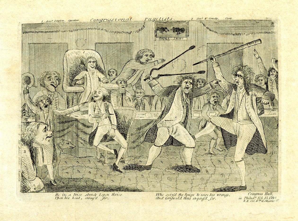 Congressional pugilists: Griswold og Lyon, i Congress Hall, Philadelphia, PA af American School