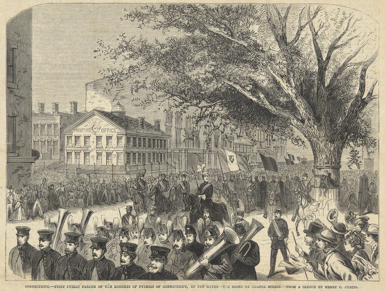 Connecticut - Første offentlige parade af ridderne af Pythias fra Connecticut, i New Haven. Scenen på Chapel Street, fra Harper