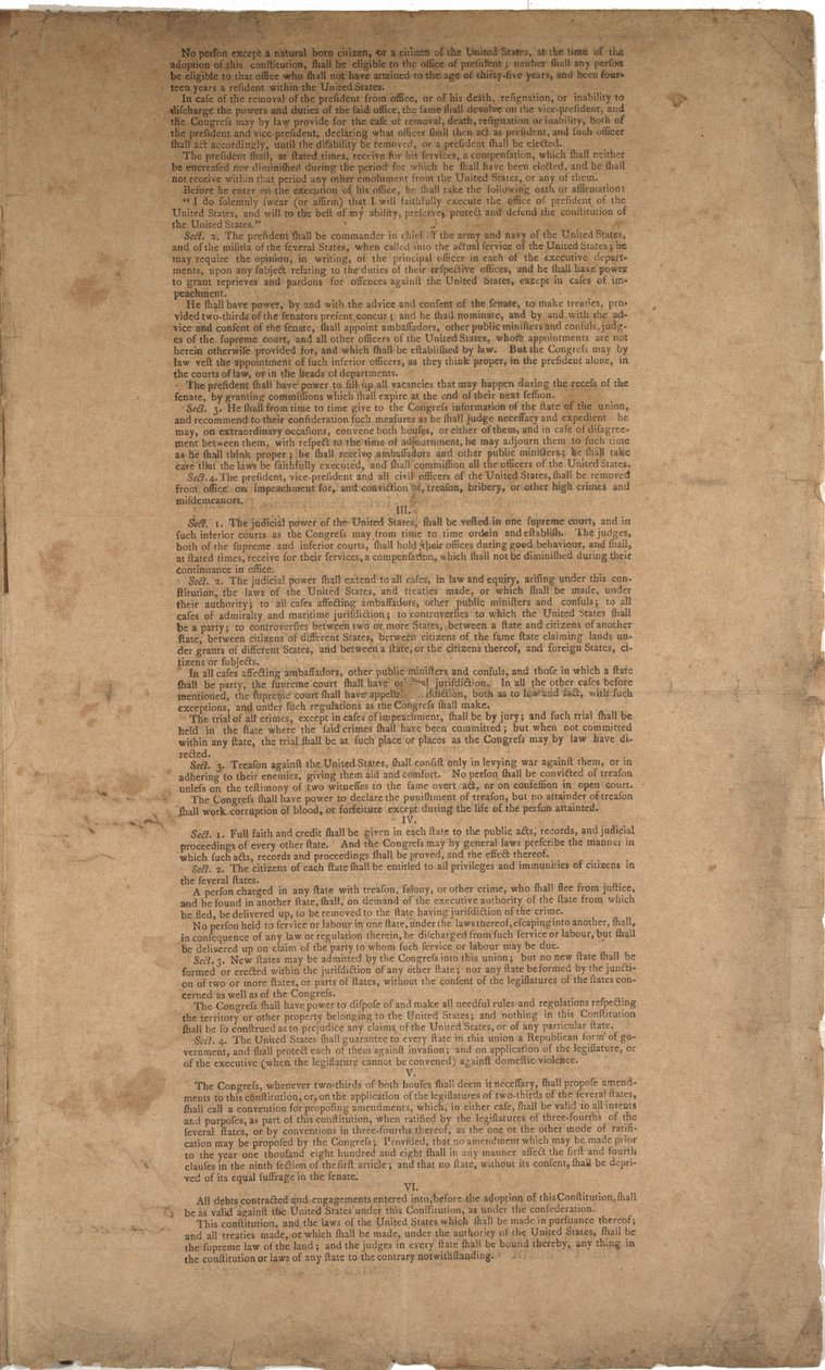 Konstitution, første tryk, trykt af Dunlap & Claypoole, 17.-19. september 1787 (se også GLC 695933, GLC 695934 & GLC 695936) af American School