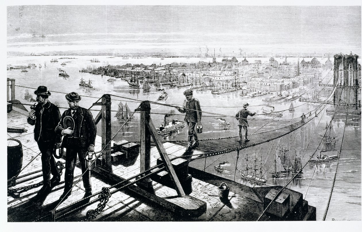 Opførelse af Brooklyn Bridge, New York af American School
