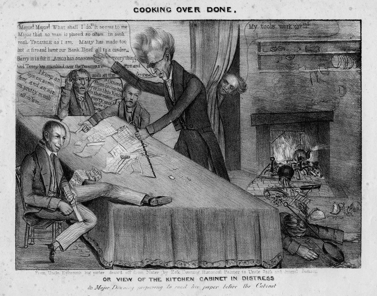 Madlavning overstået, eller, Udsigt over køkkenskabet i nød, c.1833 af American School