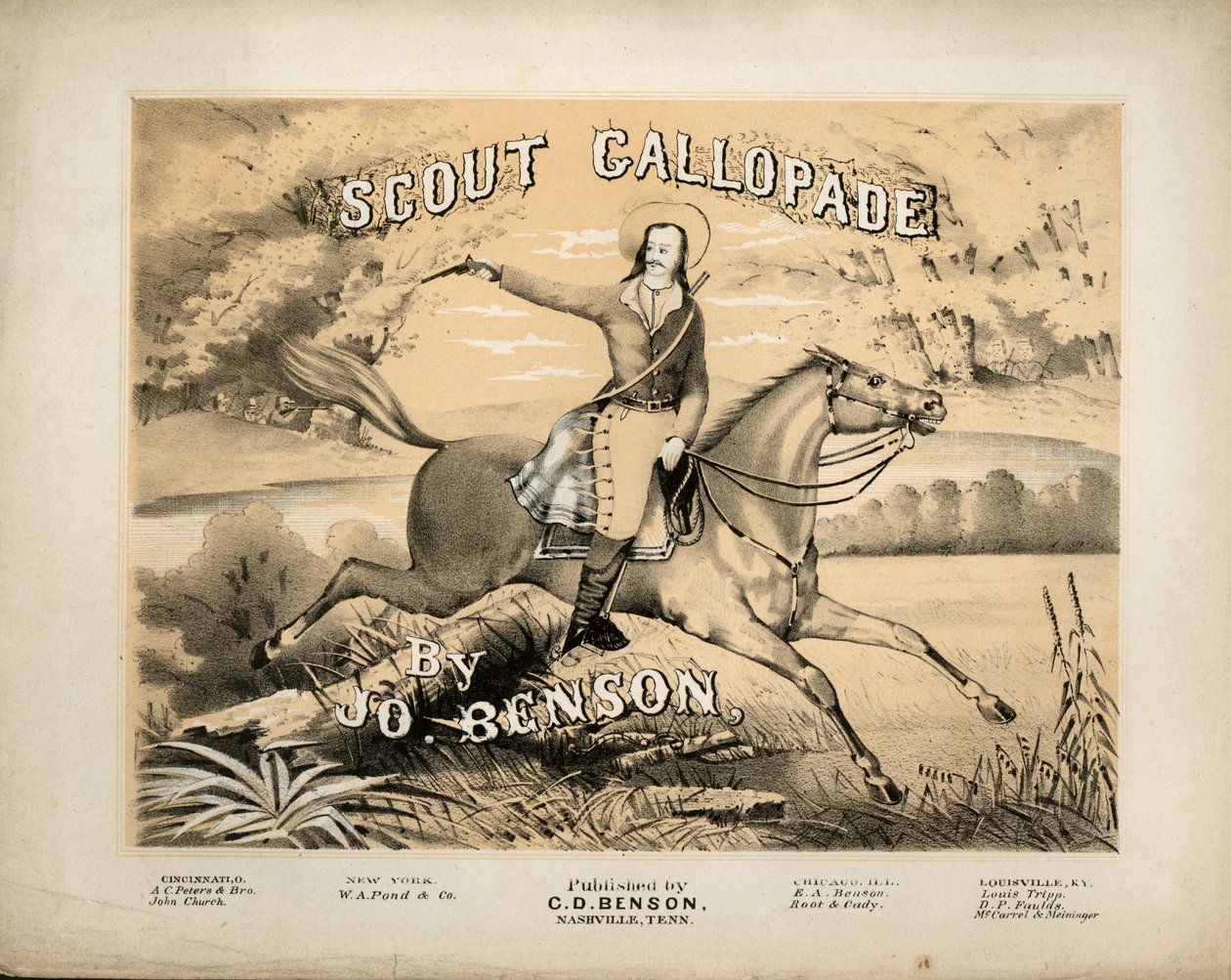 Omslag til resultatarket til Scout Gallopade, af Jo. Benson, udgivet af C.D. Benson, Nashville, Tennessee af American School