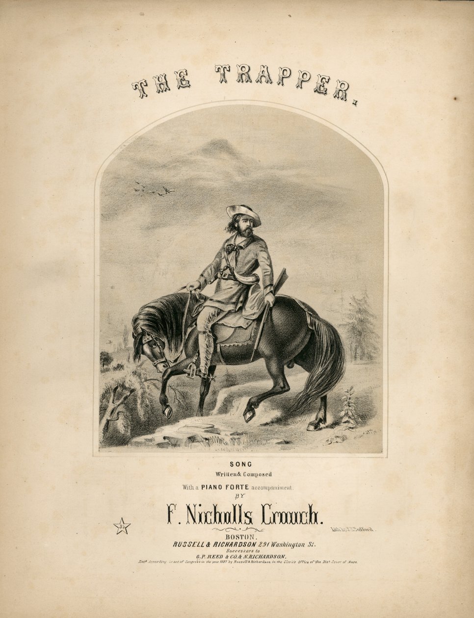 Omslag til partiturarket til The Trapper, 1857 af American School