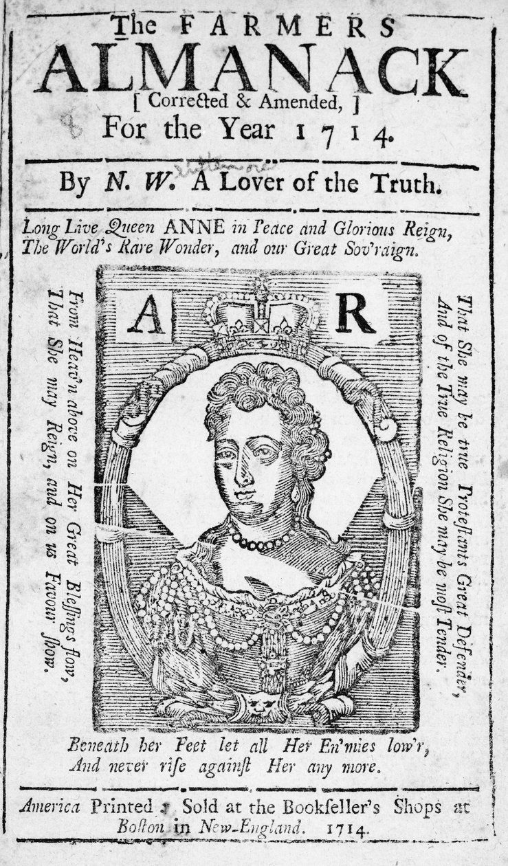 Forside til The Farmers Almanack, udgivet 1714 (tryk) af American School