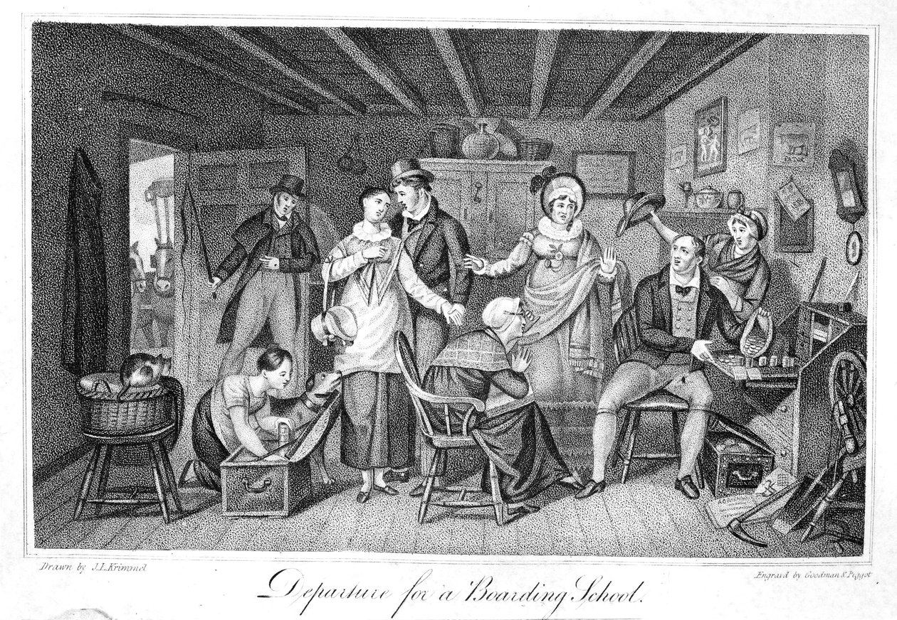 Afgang til en kostskole, fra Analectic Magazine, v.2., 1820 af American School