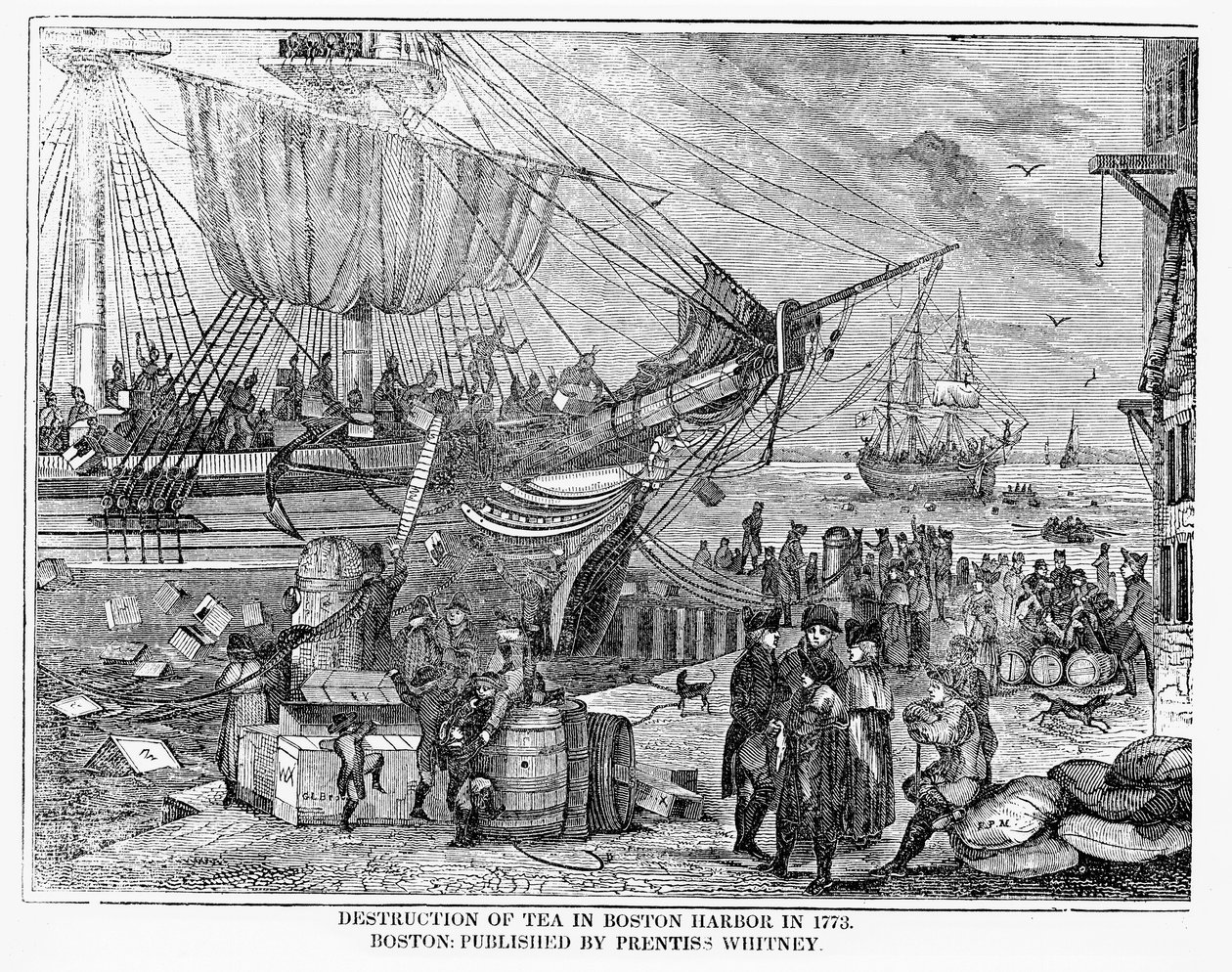 Ødelæggelse af te i Boston Harbor i 1773 af American School