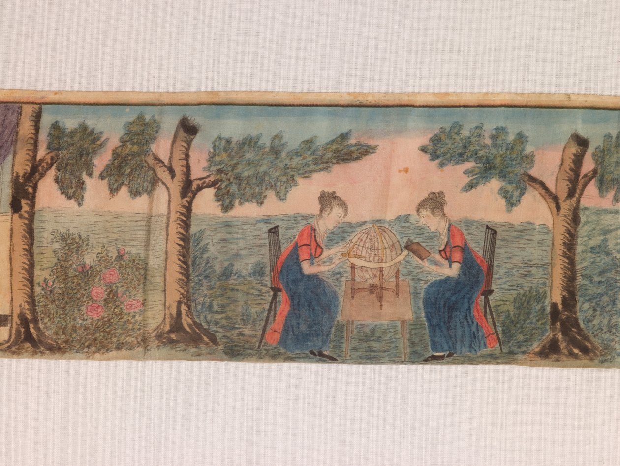 Detalje fra et miniaturepanorama: Scenes from a Seminary for Young Ladies c.1810-20 (akvarel og blæk på silke) af American School