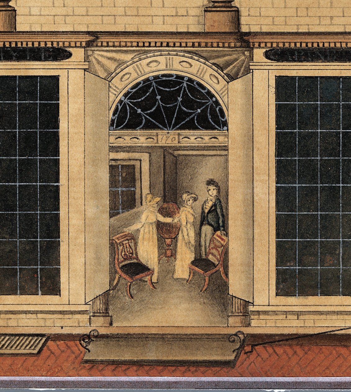 Detalje af Duncan Phyfes butik og lager på Fulton Street i New York City, ca. 1817-1820 (akvarel, blæk og gouache på hvidt papir) af American School