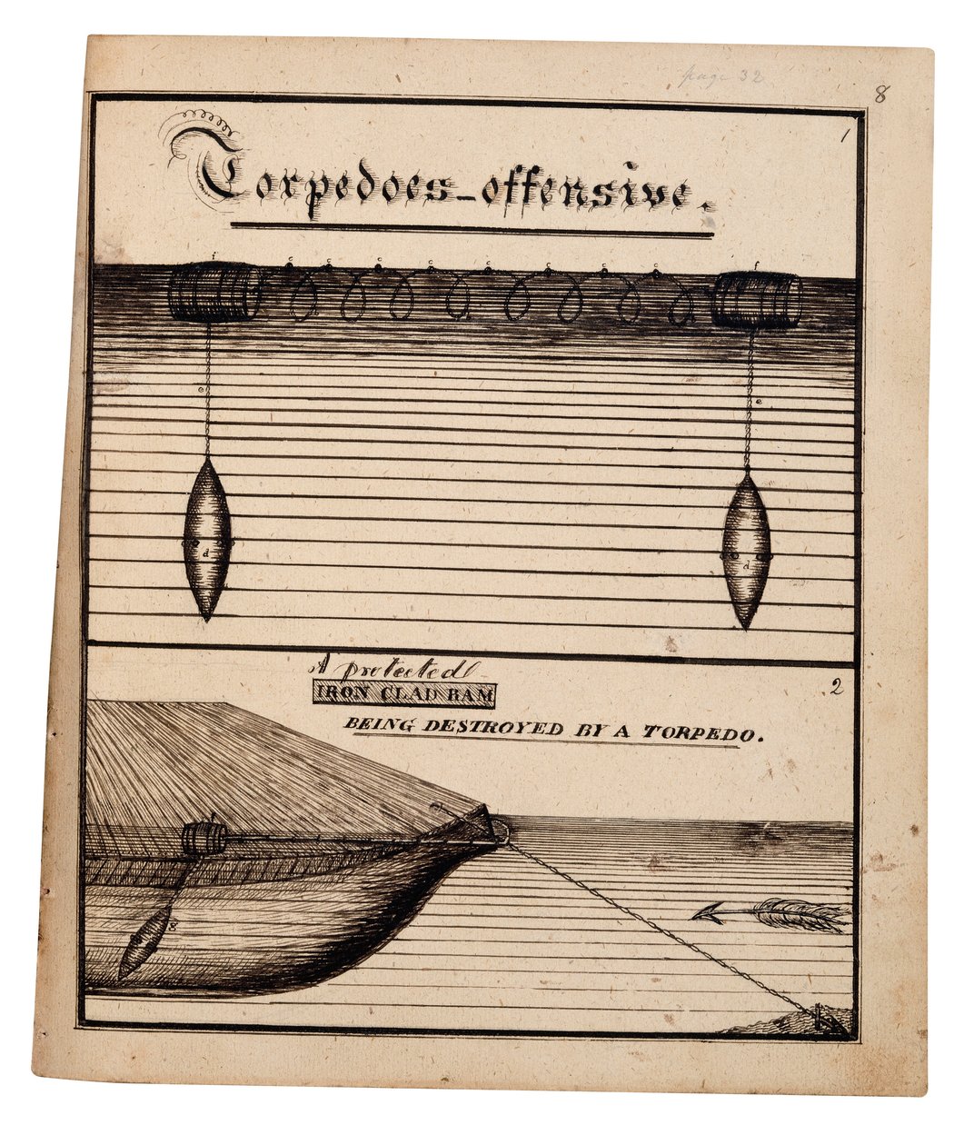 Diagram over en torpedooffensiv (pen og blæk på papir) af American School