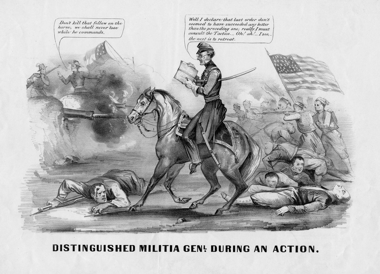 Fornemme milits genl. under en handling, udgivet af Currier & Ives, New York, ca. 1861 af American School