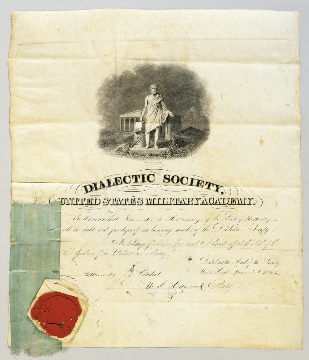 Dokument underskrevet af Ulysses S. Grant som præsident for Dialectic Society ved West Point Military Academy, 20. juni 1843 (gravering & pen og blæk på pergament) (se også 872501) af American School