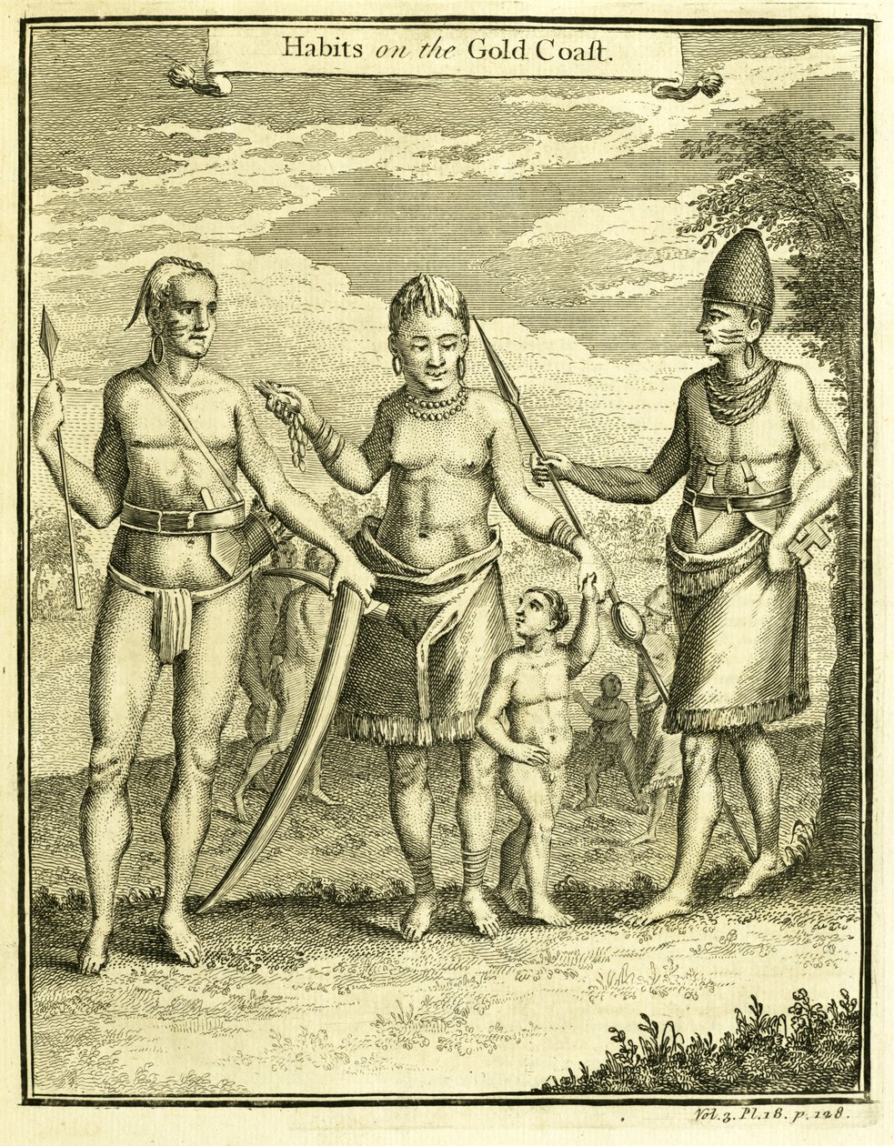 Kjole af befolkningen i Cape Lope Gonsalvo og Rio Gabon, illustration fra "Habits on the Gold Coast", af Thomas Astley, 1745-47 af American School