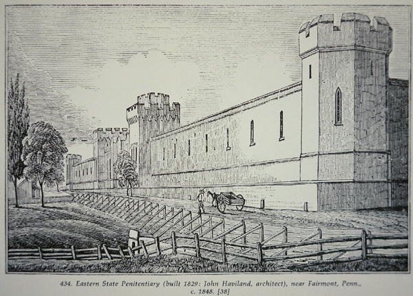 Eastern State Penitentiary, nær Fairmont, Pennsylvania, ca. 1848 (gravering) af American School