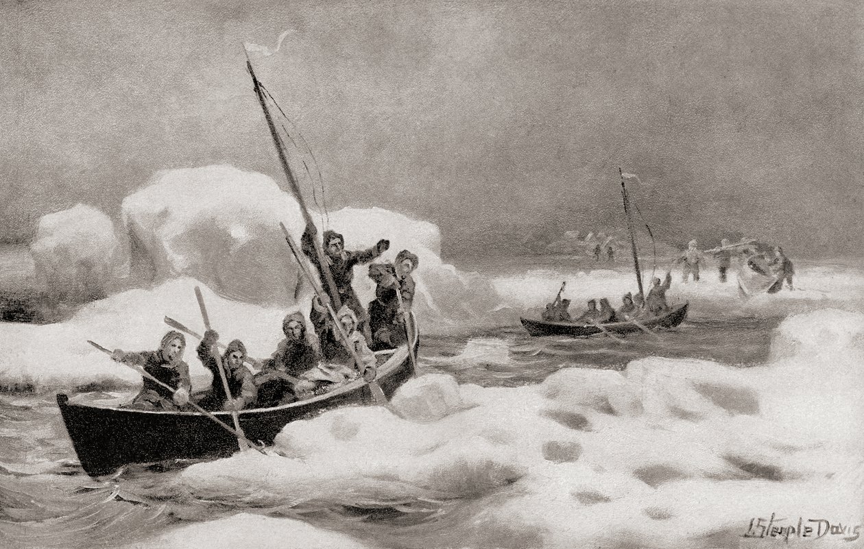 Elisha Kent Kane, leder af The Second Grinnell Expedition i 1853, på jagt efter kaptajn Sir John Franklins tabte ekspedition i de arktiske områder, fra The History of Our Country, udgivet 1905 (litho) af American School