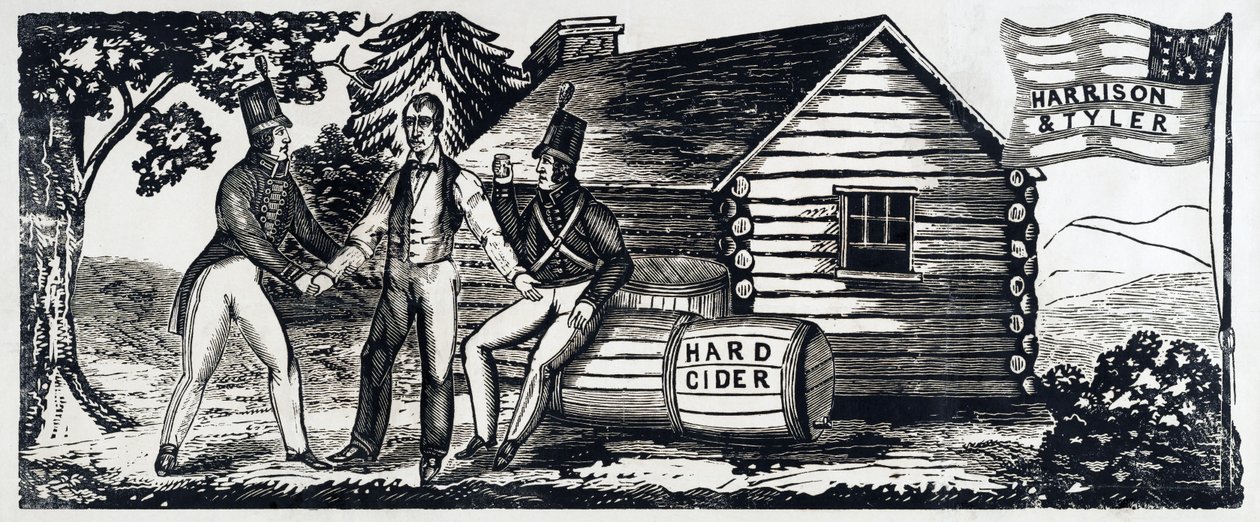 Emblem for Harrison & Tylers præsidentkampagne i 1840, pub. 1840 (træsnit) af American School