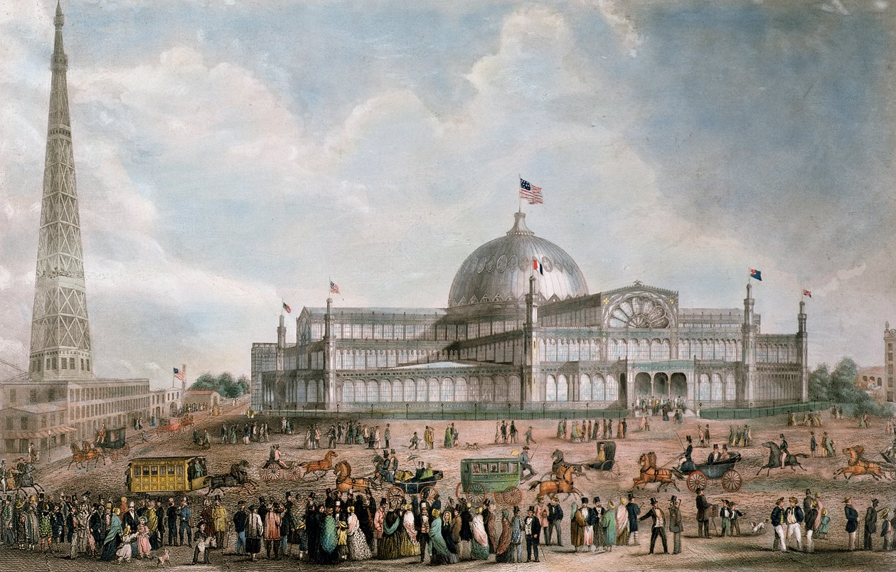 Udvendig udsigt over New York Crystal Palace, 1853 af American School