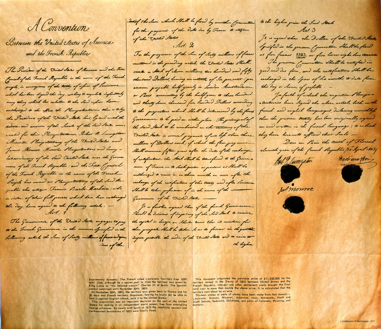 Faksimile af konventionen om køb af Louisiana af USA, 30. april 1803 af American School