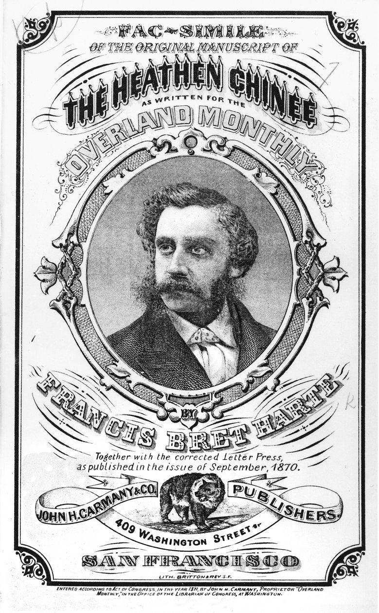 Faksimile af det originale manuskript af "The Heathen Chinee" af Francis Bret Harte (1836-1902), fra "Overland Monthly", 1871 af American School