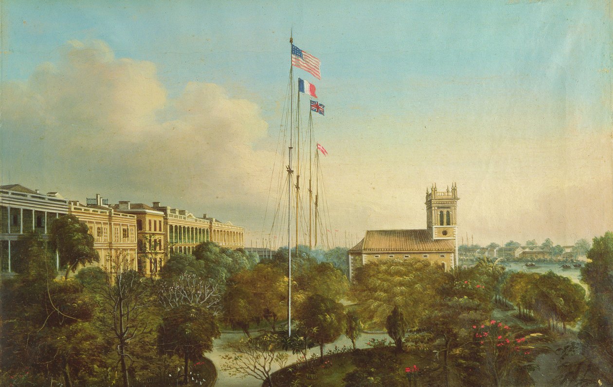 Fabrikker i Canton, Kina, ca. 1850 af American School