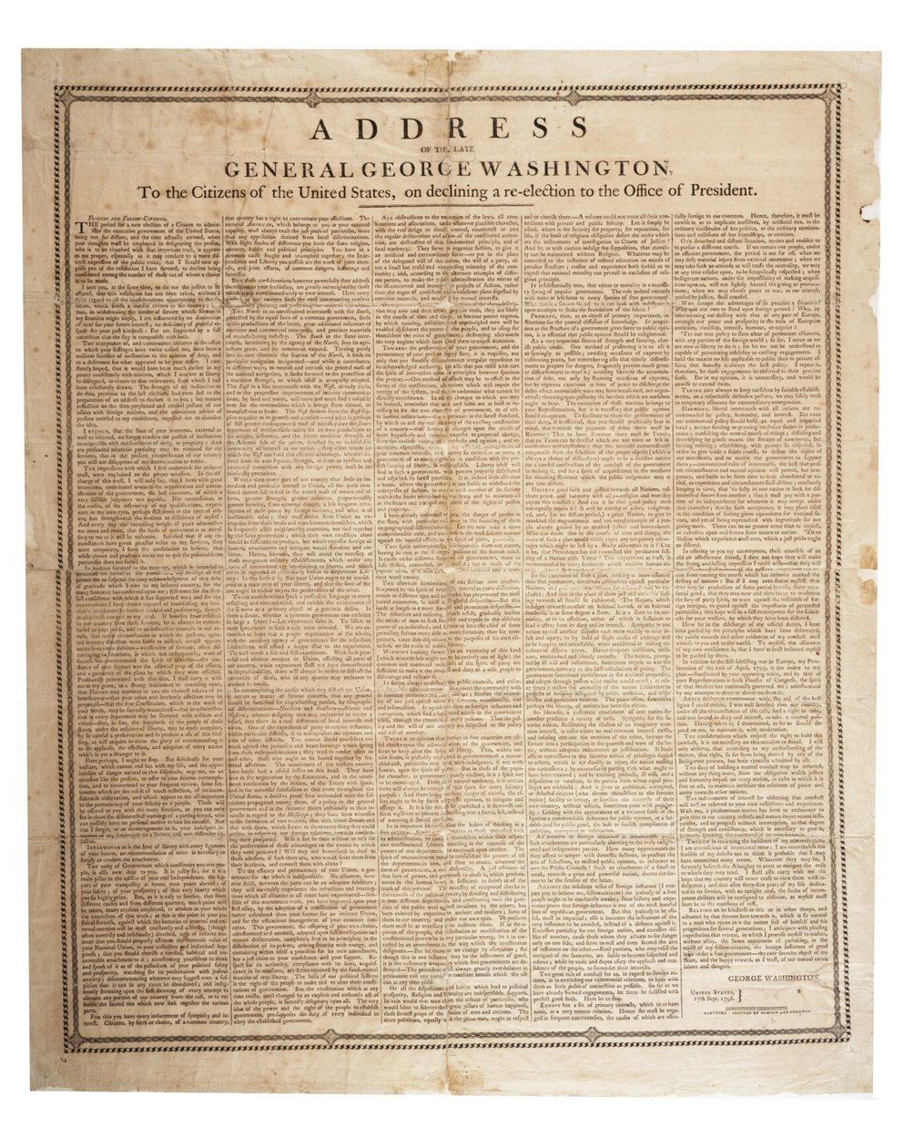 Afskedstale for afdøde general George Washington, 17. september 1796 af American School