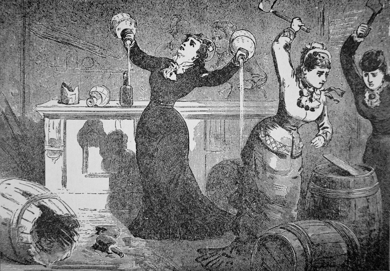 Kvindelige medlemmer af Anti-Saloon League smadrer en salon, Fredericktown, Ohio, fra 