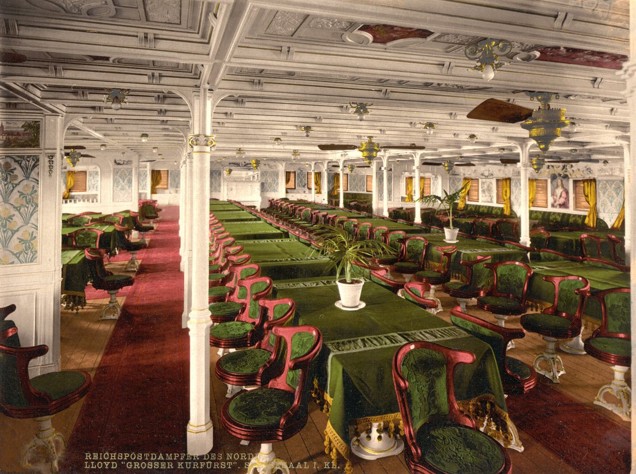 Førsteklasses spisestue på Grosser Kurfurst, pub. C1899. af American School