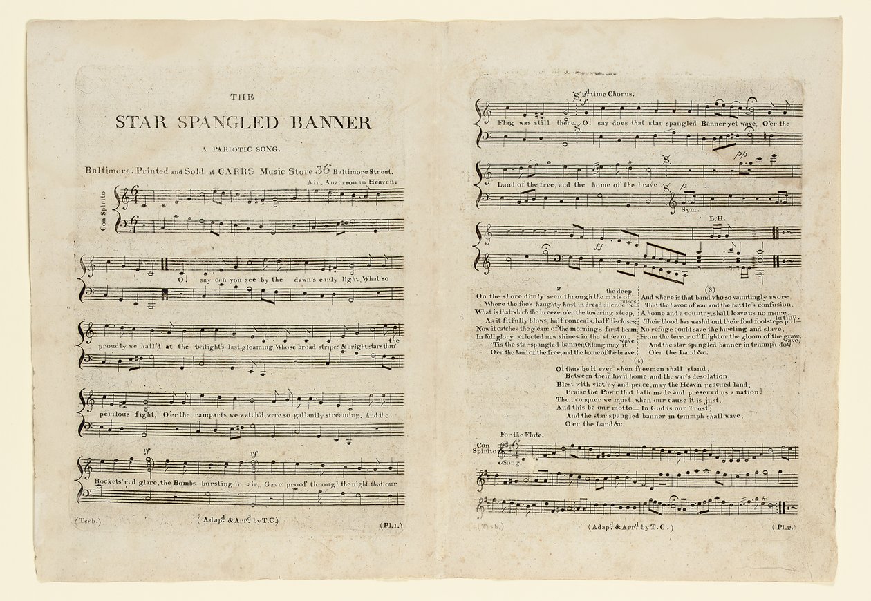 First edition of the sheet music for "The Star Spangled Banner. A Parioticdani af American School