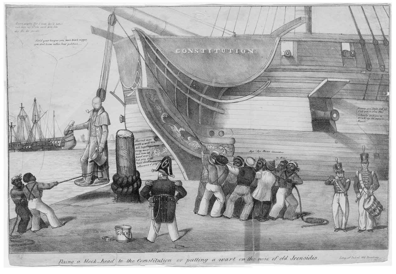 Fastgøring af et blokhoved til forfatningen, eller sætter en vorte på næsen af gamle Ironsides, ca. 1832 af American School