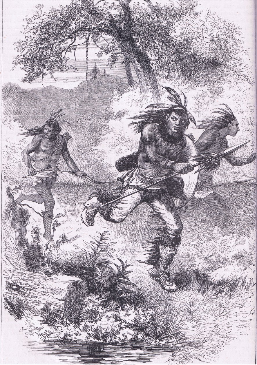 Indianernes flugt efter massakren, illustration fra Cassell