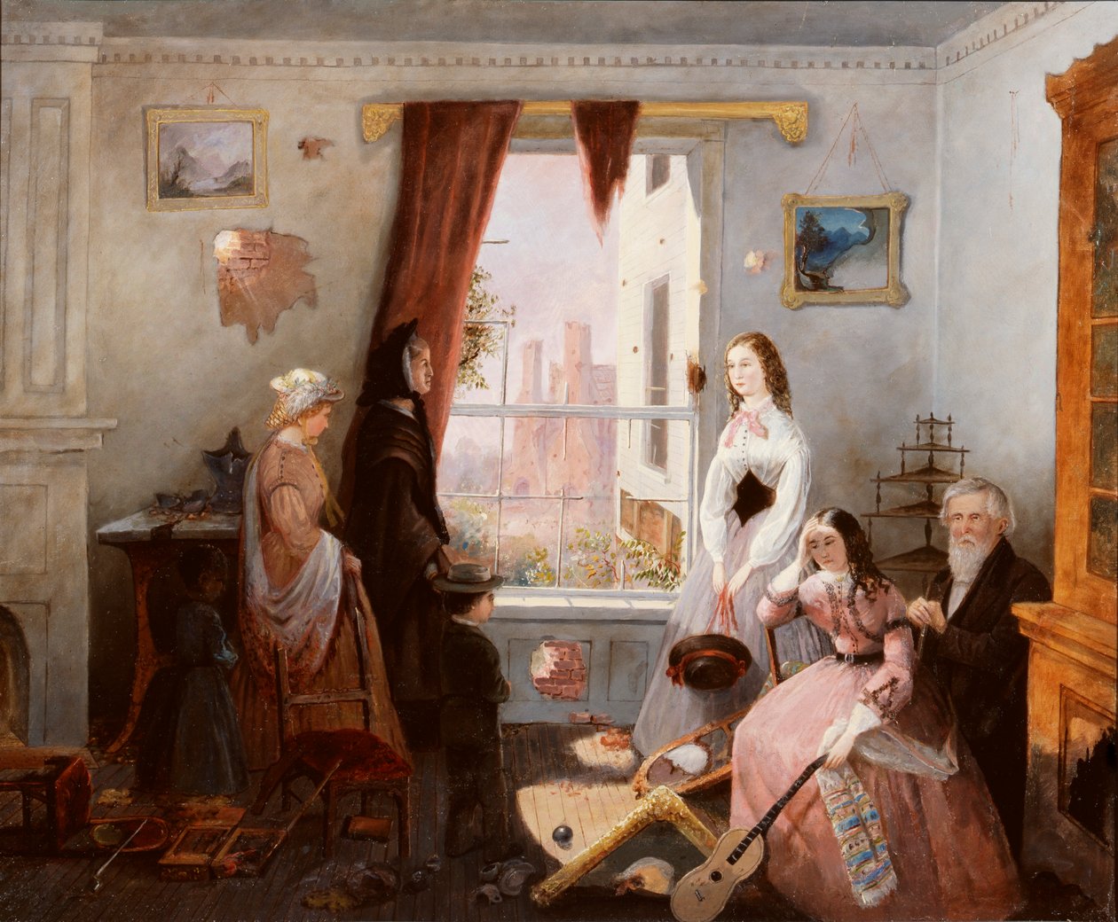 Fredericksburg-familie i et krigshærget hus (olie på plade) af American School