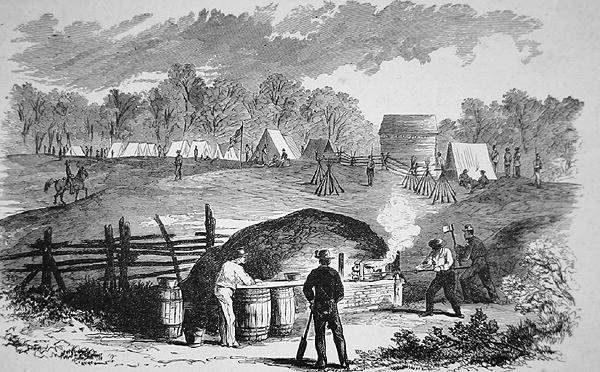 Frisk brød! - Improviseret ovn bygget af det 19. regiment, New York Volunteers, i General Banks