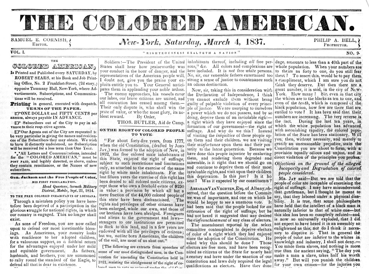 Forsiden af The Coloured American, 4. marts, 1867 (avispapir) af American School