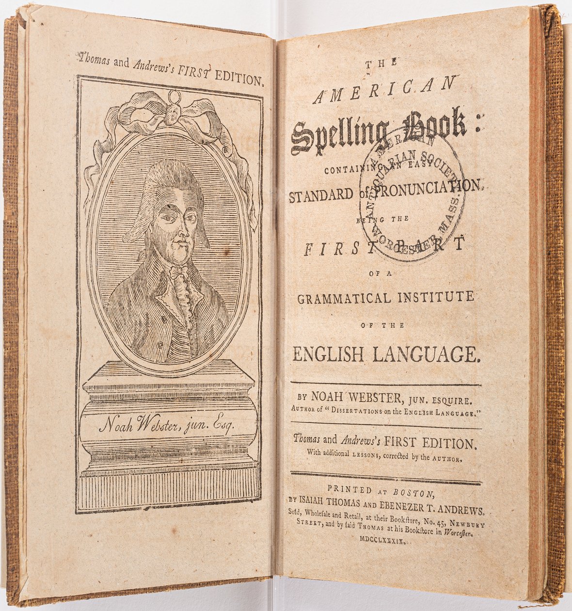 Frontispice fra "The American Spelling Book" af Noah Webster, Boston, 1789 af American School