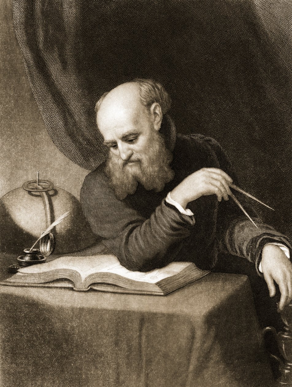 Galileo med kompas og diagrammer, ca. 1880 (kobberstik) af American School