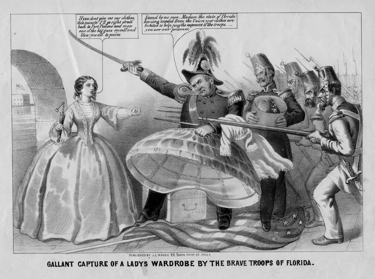 Galant indfangning af en damegarderobe af Floridas modige tropper, udgivet af J.L. Magee, Philadelphia, ca. 1861 af American School