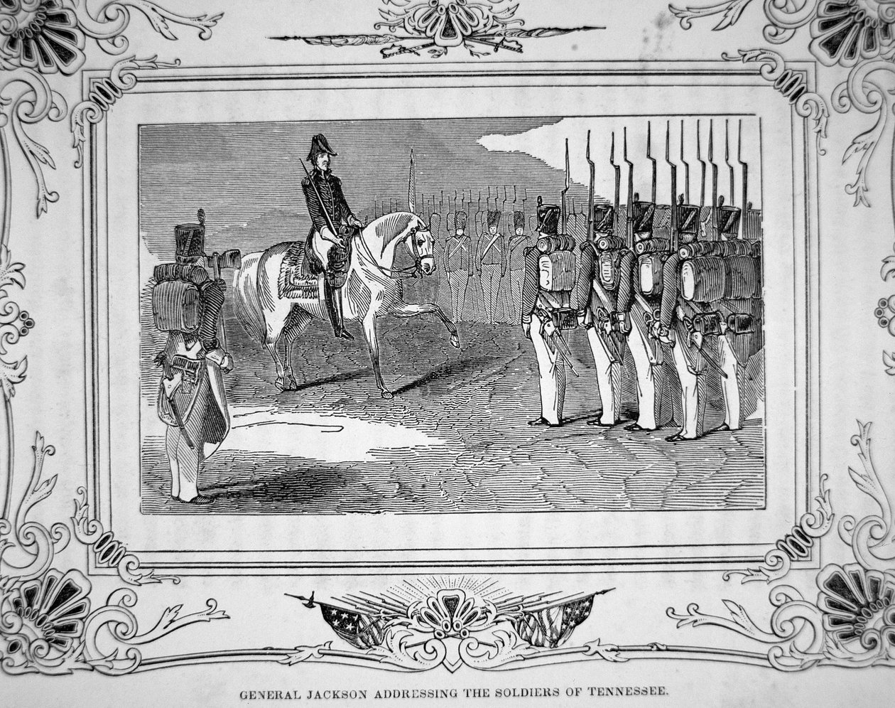General Andrew Jackson taler til Tennessee Militia før slaget ved Horseshoe Bend, 27. marts 1814 af American School