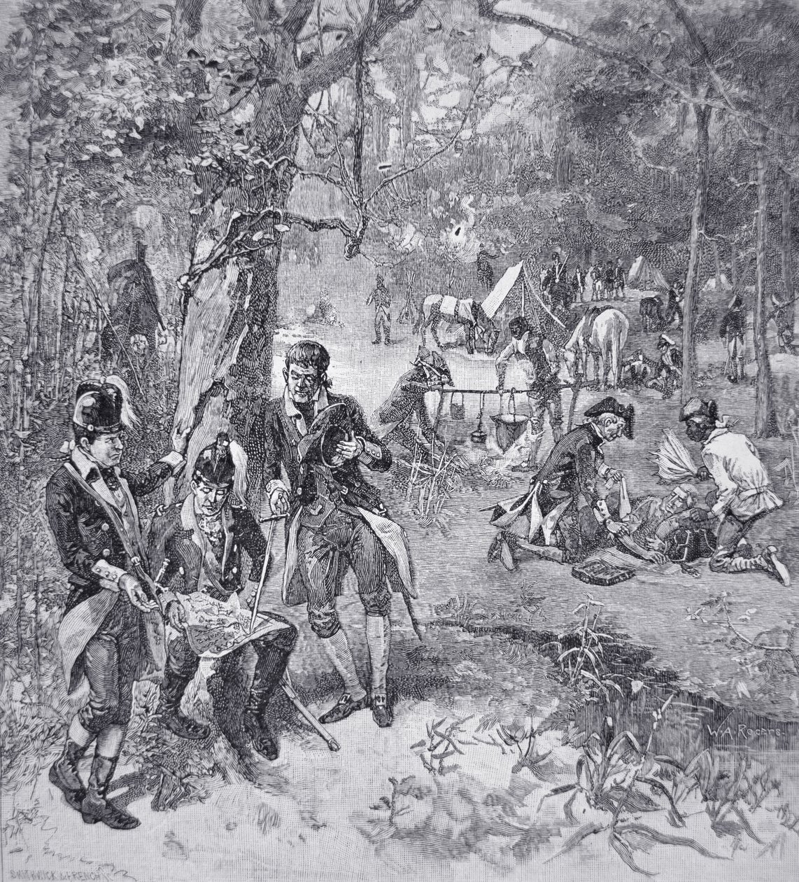 General Francis Marion i lejren (litografi) af American School