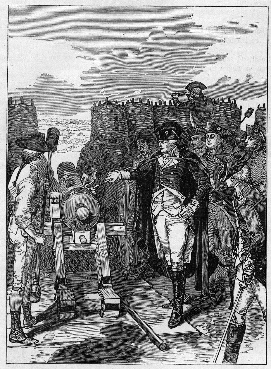 General George Washington og den første affyring af kanonen ved belejringen af Yorktown i 1781 af American School