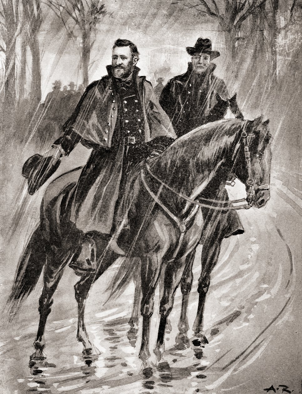 General Grant rekognoscerer i regnen i Belmont, Missouri, før slaget i 1861, fra 