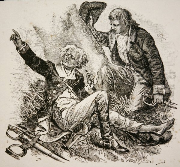 General Herkimer, såret og dirigerer kampen i slaget ved Oriskany af American School