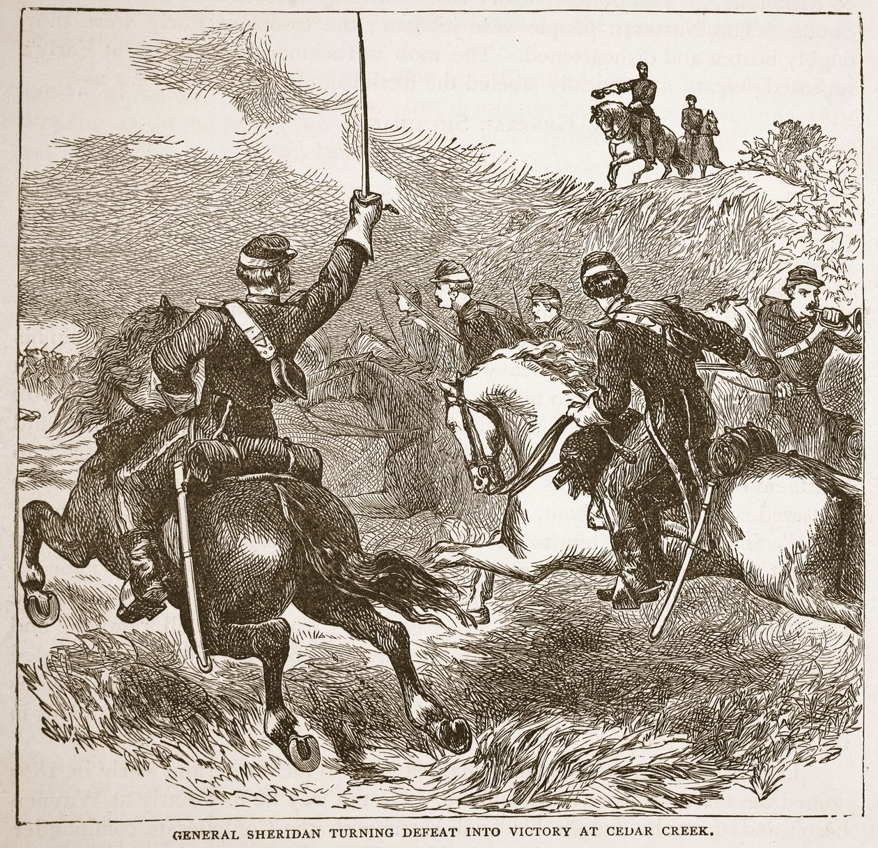 General Sheridan vender nederlag til sejr ved Cedar Creek fra en bogpub. 1896 af American School