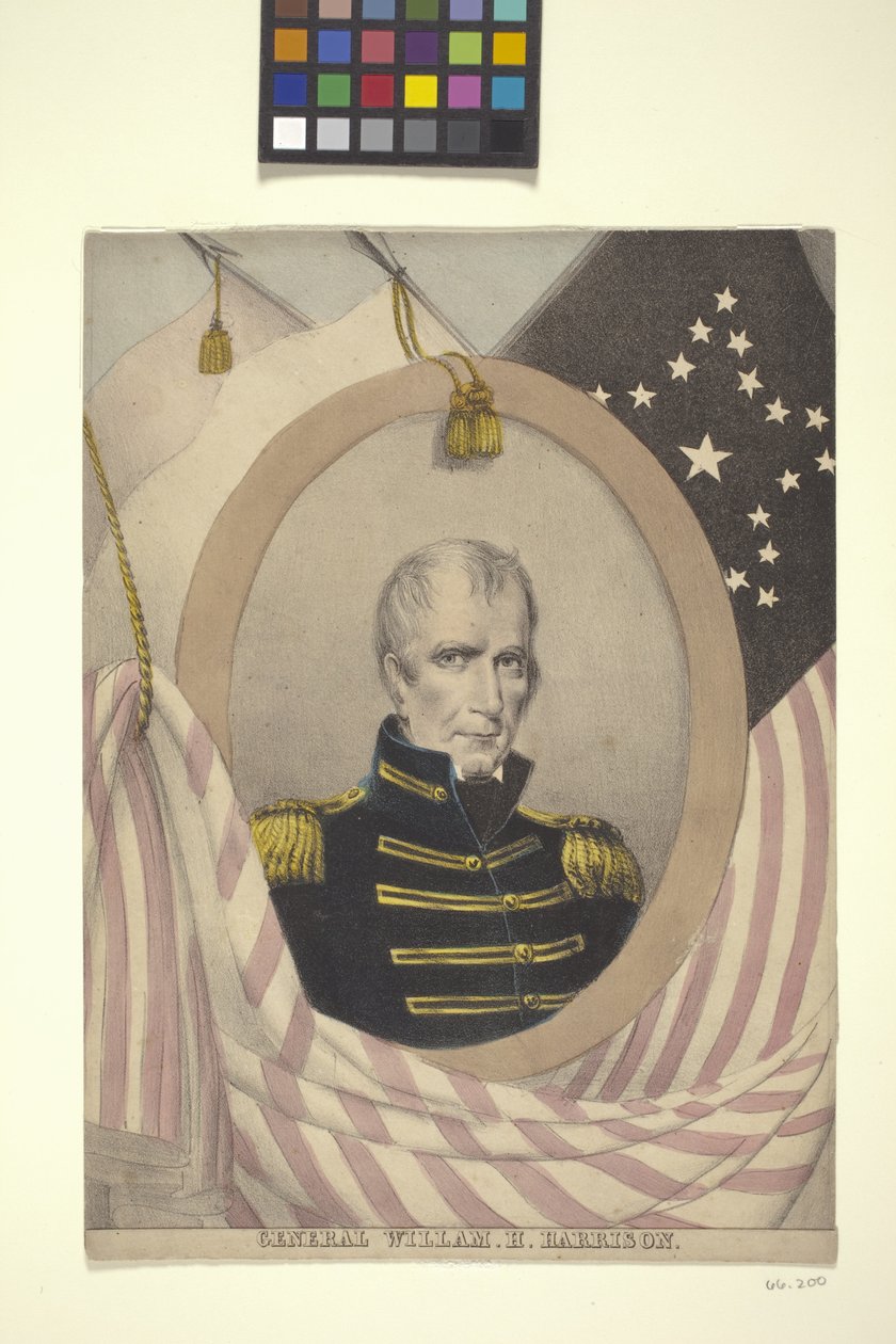 General Willam [Sic] H. Harrison (håndkoloreret litografi) af American School