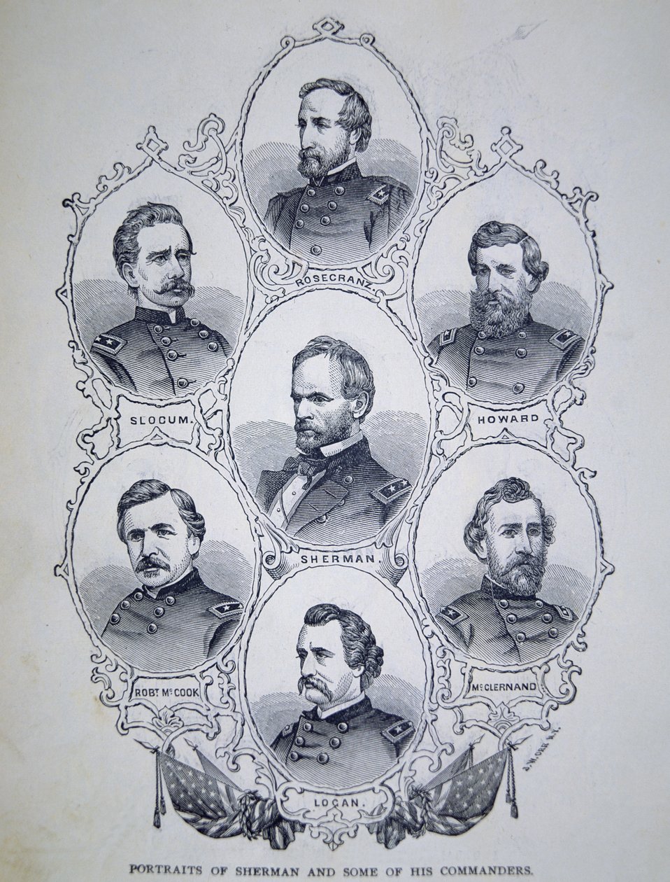 General William Tecumseh Sherman (1820-91) og nogle af hans unionshærchefer (gravering) af American School