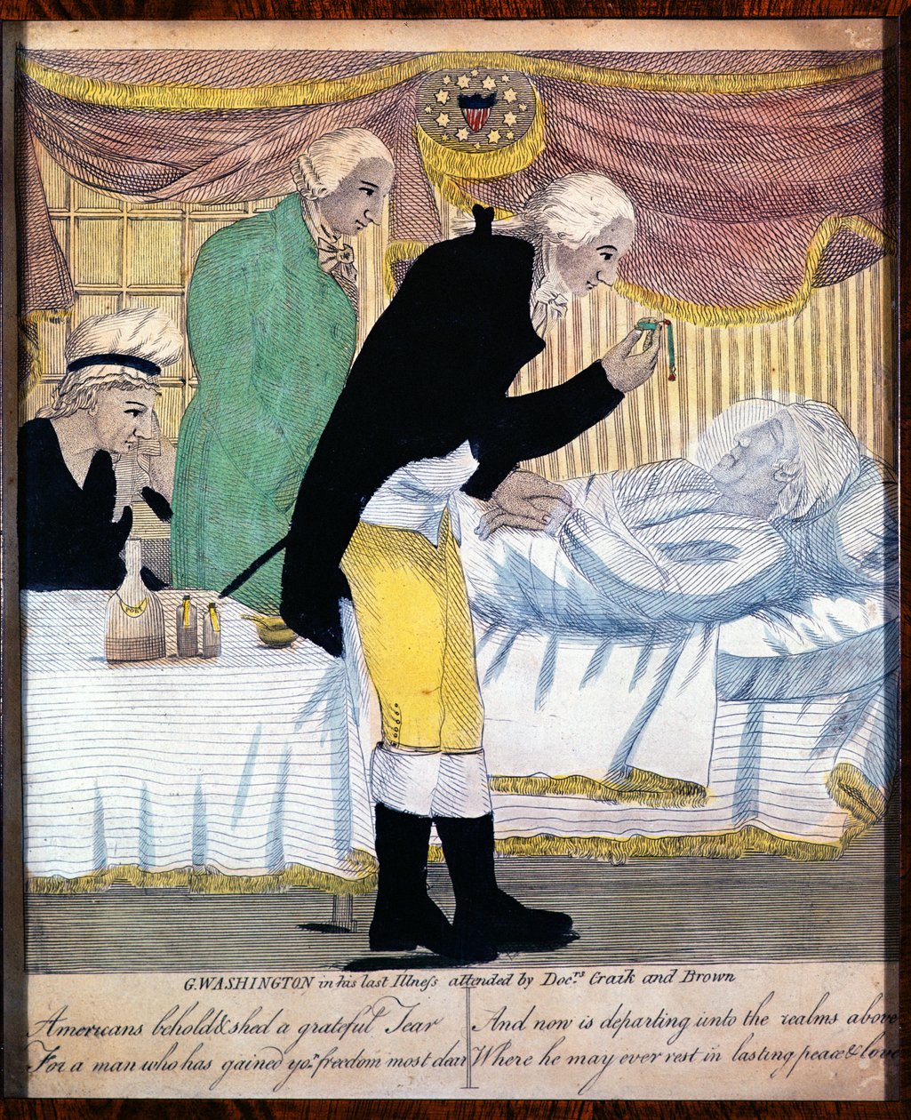 George Washington i hans sidste sygdom, overværet af læger Craik og Brown, 1799 af American School